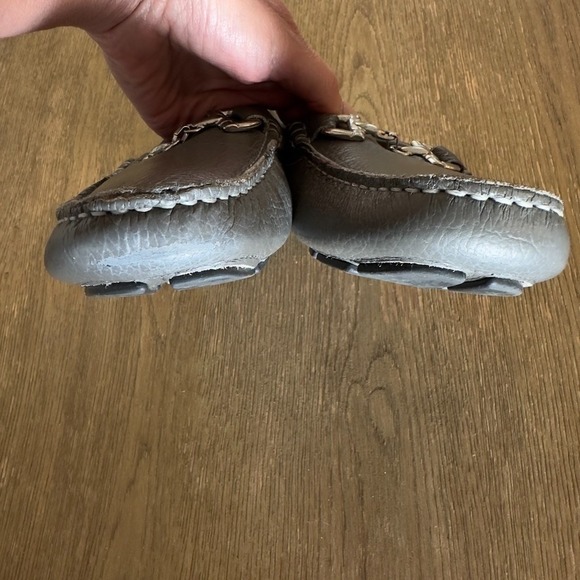 Creazioni Italian Gray Pebble-Grain Leather Driving Loafers-Silver Horsebit-Sz 9 main image 12